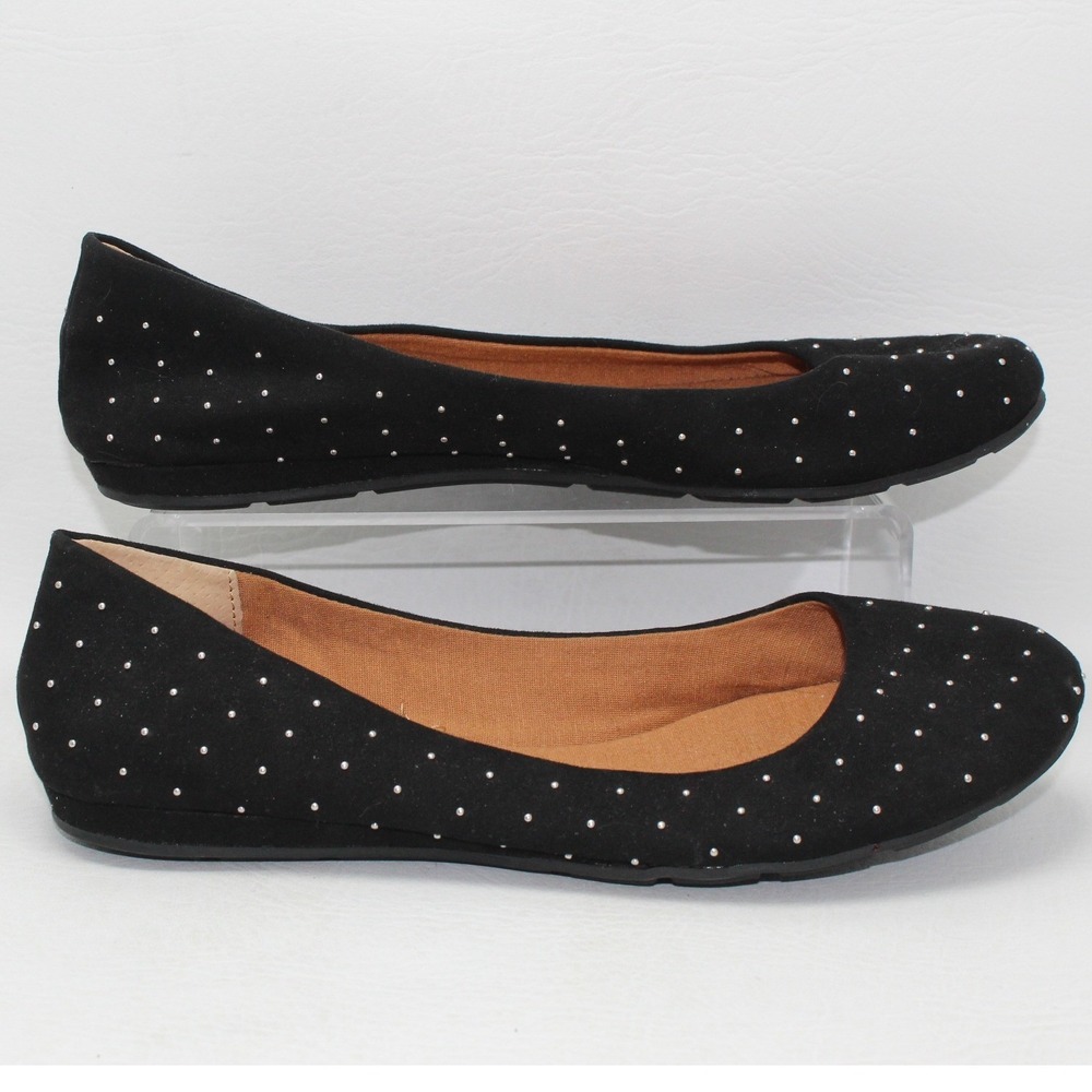 Massini Luna Black Studded Ballet Flats Womens Size 9M Round Toe Slip On Shoes